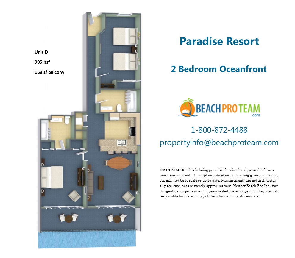 Paradise Resort Floor Plan D - 2 Bedroom Oceanfront